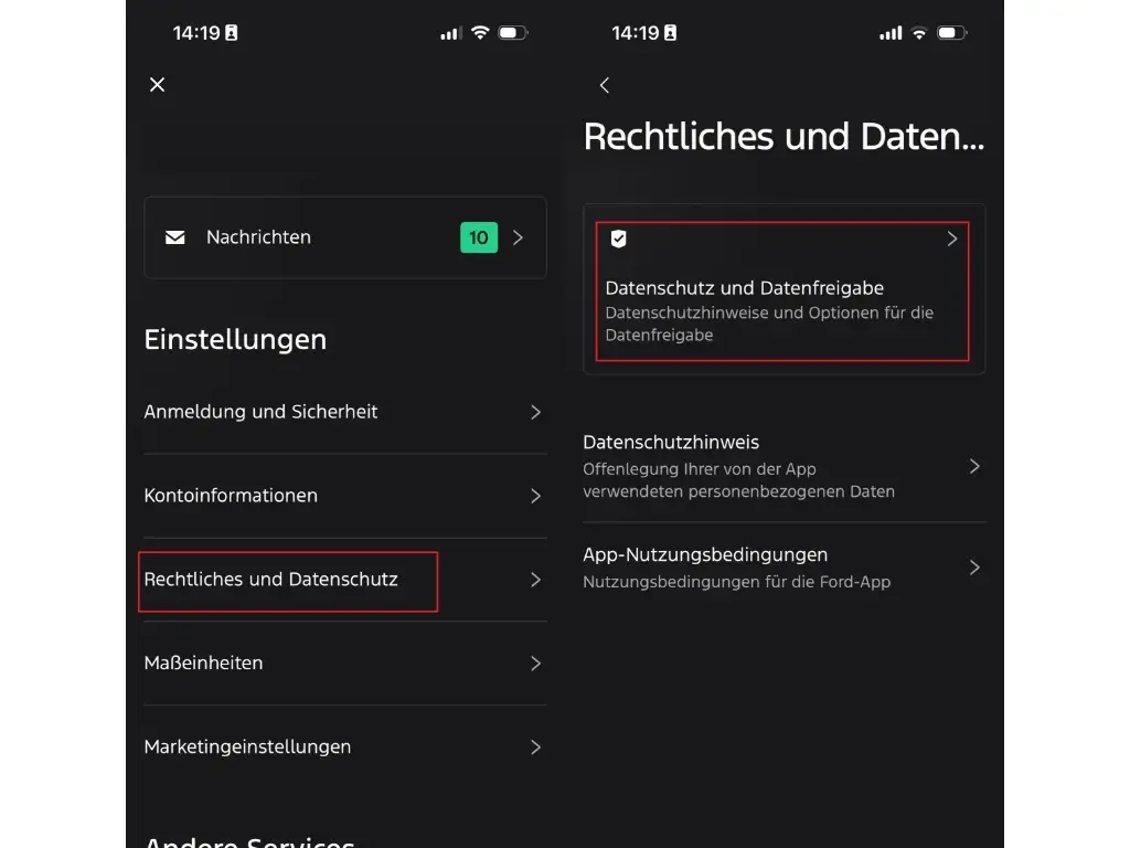 Ford App Datenfreigabe 1und2