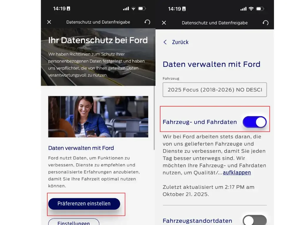 Ford App Datenfreigabe 3und4